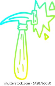 cold gradient line drawing of a cartoon hammer banging