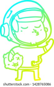 dibujo de línea de gradiente frío de un astronauta de confianza en la caricatura
