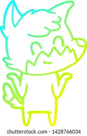 cold gradient line drawing of a cartoon happy fox