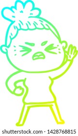 cold gradient line drawing of a cartoon angry woman