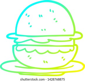 dibujo de línea de degradado frío de una hamburguesa de dibujos animados