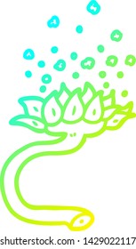 dibujo de línea de degradado frío de una flor de dibujos animados que libera polen