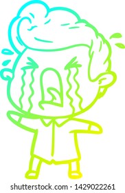dibujo de una línea de gradiente frío de un hombre llorando una caricatura