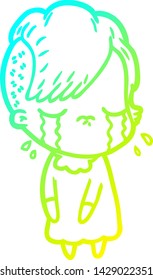 desenho de linha de gradiente frio de uma garota chorando de desenho animado