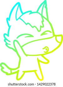cold gradient line drawing of a cartoon waving wolf whistling