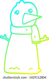 cold gradient line drawing of a cartoon snowman