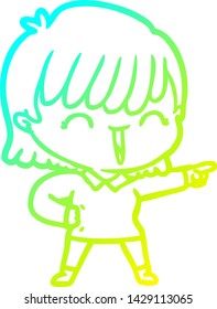 cold gradient line drawing of a cartoon woman