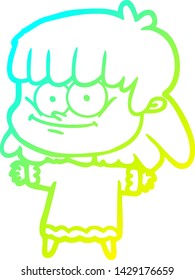 cold gradient line drawing of a cartoon girl smiling