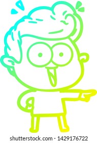 cold gradient line drawing of a cartoon excited man