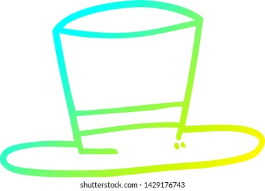 dibujo de línea de degradado frío de un sombrero superior de dibujos animados