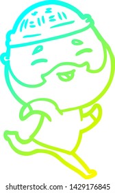 cold gradient line drawing of a cartoon happy bearded man