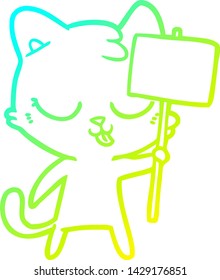 cold gradient line drawing of a cartoon cat