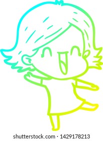 desenho de linha de gradiente frio de uma mulher risonha de desenho animado