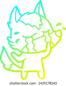cold gradient line drawing of a cartoon crying wolf