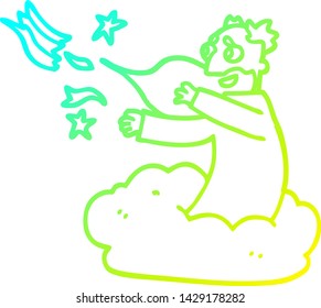 cold gradient line drawing of a cartoon god on cloud