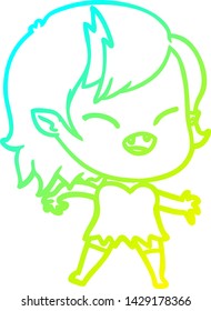 cold gradient line drawing of a cartoon laughing vampire girl