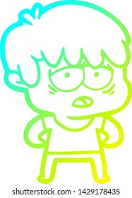 dibujo de línea de gradiente frío de un niño exhausto de caricatura