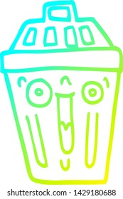 dibujo de línea de degradado frío de un cubo de desechos de dibujos animados