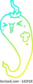 cold gradient line drawing of a cartoon hot chili pepper