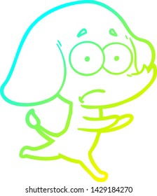 cold gradient line drawing of a cartoon unsure elephant running away