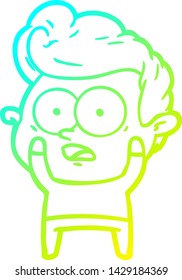 dibujo de línea de gradiente frío de un hombre que mira caricatura