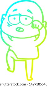 cold gradient line drawing of a cartoon tired bald man