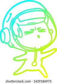 cold gradient line drawing of a cartoon stressed astronaut