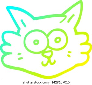 dibujo de línea de degradado frío de una cara de gato de dibujos animados