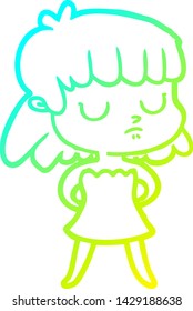 cold gradient line drawing of a cartoon indifferent woman