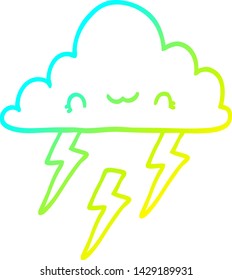 dibujo de línea de degradado frío de una nube de tormenta de dibujos animados