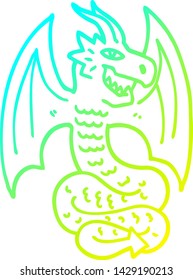 dibujo de línea de degradado frío de un dragón de dibujos animados