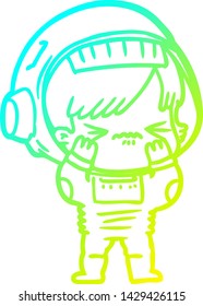 cold gradient line drawing of a cartoon astronaut woman