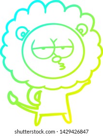 dibujo de línea de gradiente frío de una caricatura aburrida león