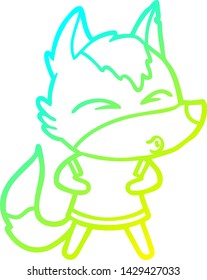 cold gradient line drawing of a cartoon wolf whistling