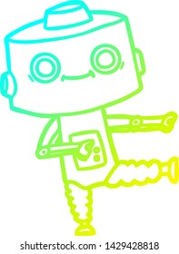 dibujo de línea de degradado frío de un robot de dibujos animados