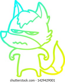 cold gradient line drawing of a cartoon annoyed wolf
