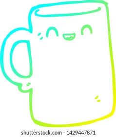 desenho de linha de gradiente frio de uma caneca de desenho animado