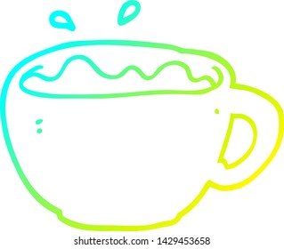 cold gradient line drawing of a cartoon coffee cup