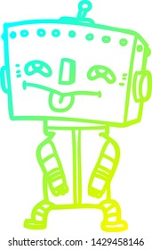 dibujo de línea de degradado frío de un robot de dibujos animados