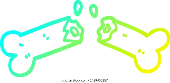dibujo de línea de degradado frío de un hueso roto de la caricatura