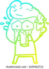 cold gradient line drawing of a cartoon crying man