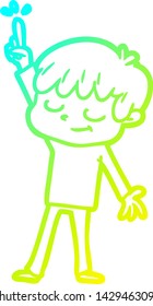 cold gradient line drawing of a cartoon happy boy