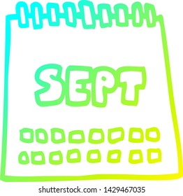 cold gradient line drawing of a cartoon calendar showing month of september