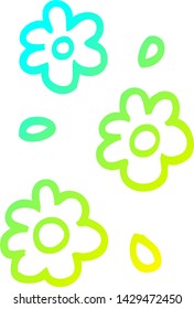 kalte Farbverlauf-Linienzeichnung eines Cartoon-Blumenkopfs