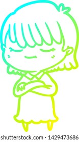 dibujo de línea de gradiente frío de una mujer caricaturista