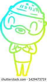 cold gradient line drawing of a cartoon bearded man