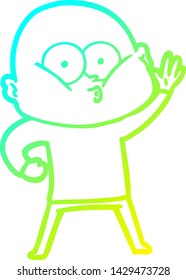 cold gradient line drawing of a cartoon bald man staring