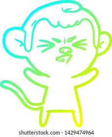cold gradient line drawing of a cartoon annoyed monkey