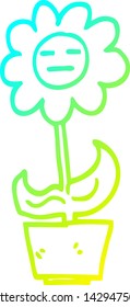 dibujo de línea de gradiente frío de una flor de dibujos animados en una olla