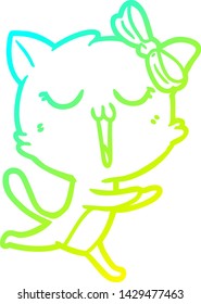 dibujo de línea de degradado frío de un gato de dibujos animados
